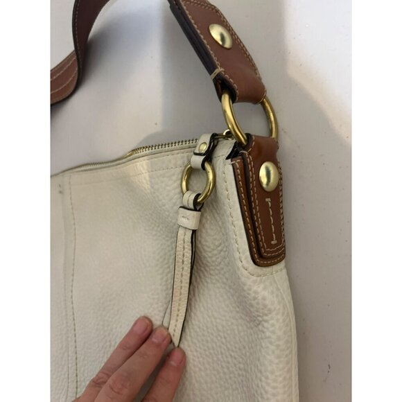 Coach Cream White Pebble Leather Bag with Camel Strap and Gold Hardware Gorgeous - Picture 6 of 8